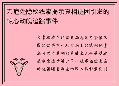 刀疤处隐秘线索揭示真相谜团引发的惊心动魄追踪事件 刀疤处隐秘线索揭示真相谜团引发的惊心动魄追踪事件