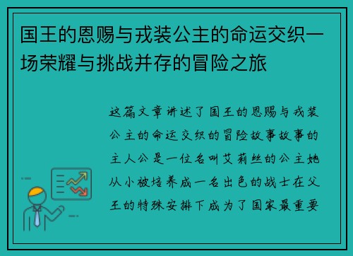国王的恩赐与戎装公主的命运交织一场荣耀与挑战并存的冒险之旅